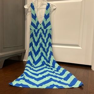 J. Crew. Blue and green full length maxi dress.